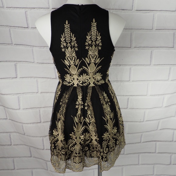 Altar’d state M black gold embroidered FNF dress - Picture 2 of 16